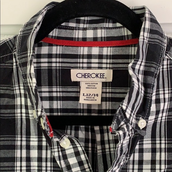3/$10 item Boys Cherokee black plaid button down shirt - Picture 2 of 4